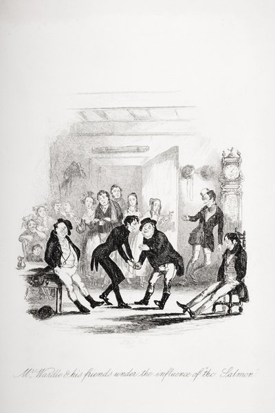 Mr. Wardle und seine Freunde unter dem Einfluss des Lachses, Illustration aus 